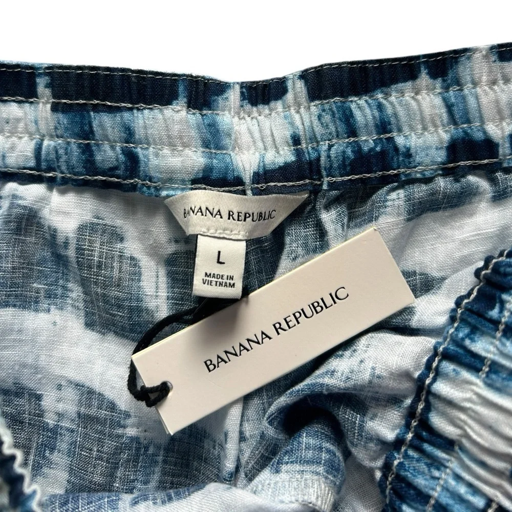 Banana Republic 100% LINEN WIDE LEG ANKLE PANT NWT Blue Shibori size L Coastal